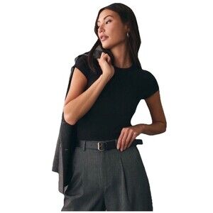 Anthropologie Maeve Women’s Black Crop Short Sleeve Ribbed Shirt XXS